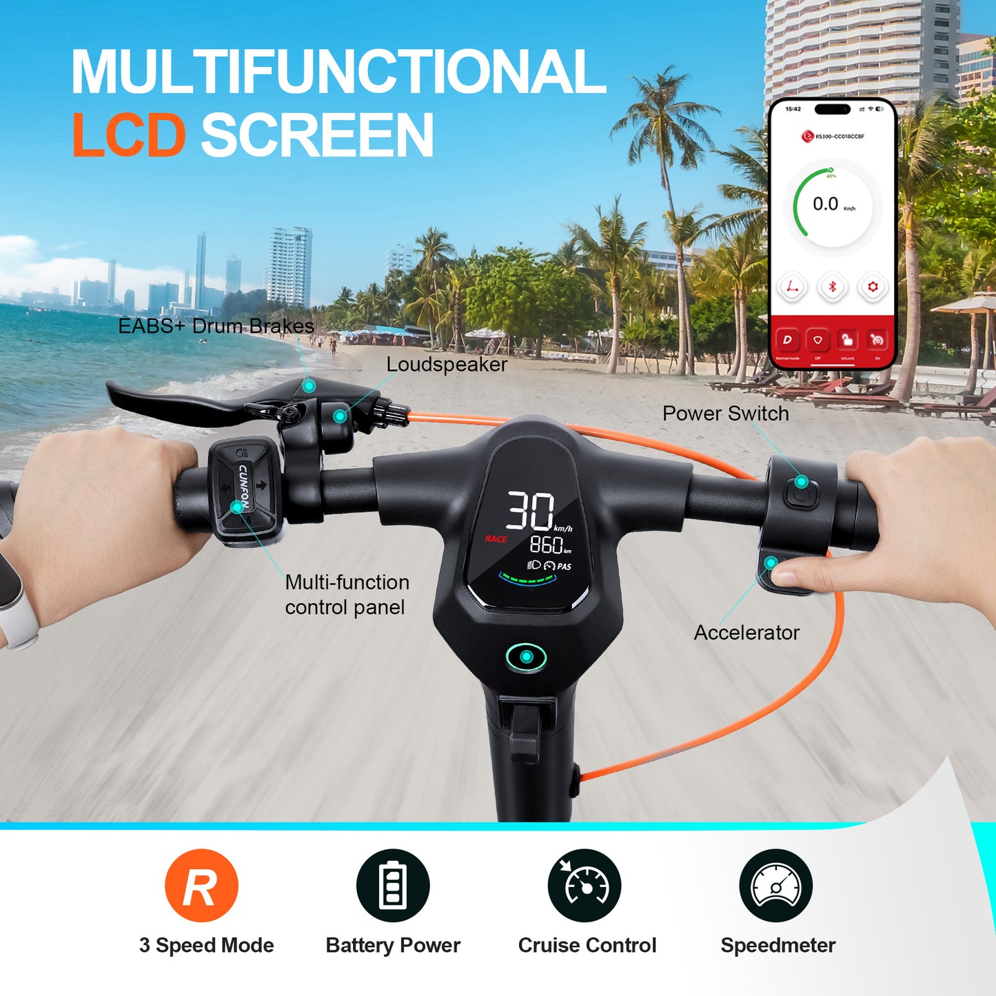 Electric Scooter RS300 CUNFON 500W Motor 19Mph 25Miles 360Wh Battery