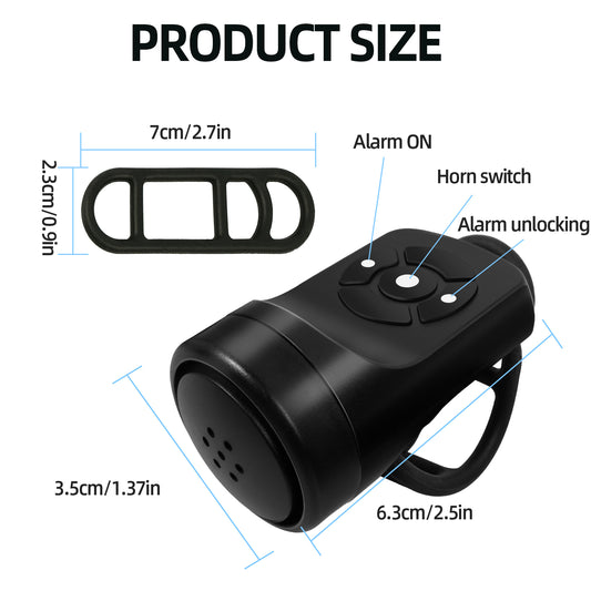 Electric Bike Horn with Anti-Theft Alarm, USB Charging