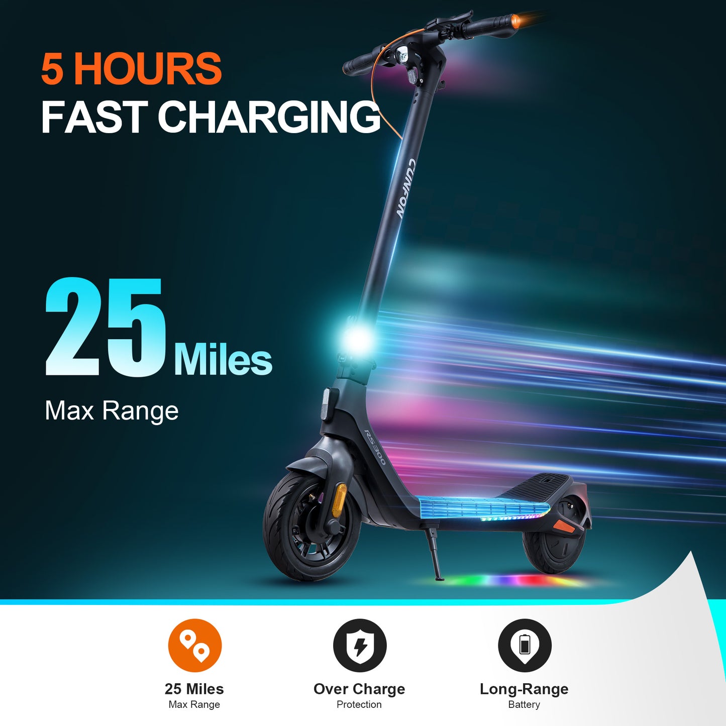 Electric Scooter RS300 CUNFON 500W Motor 19Mph 25Miles 360Wh Battery